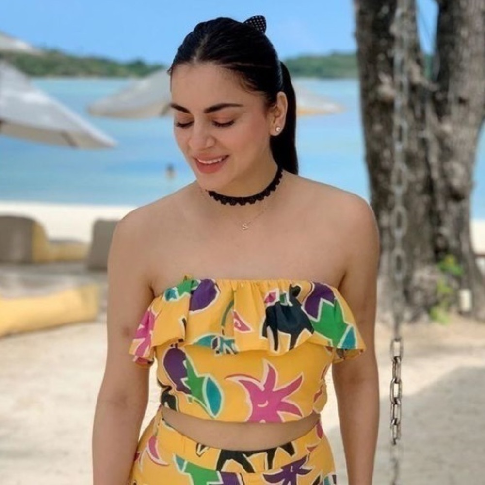 Zara Crop Top Strapless (no straps) Ruffle Smocked Colorful print - Picture 1 of 5